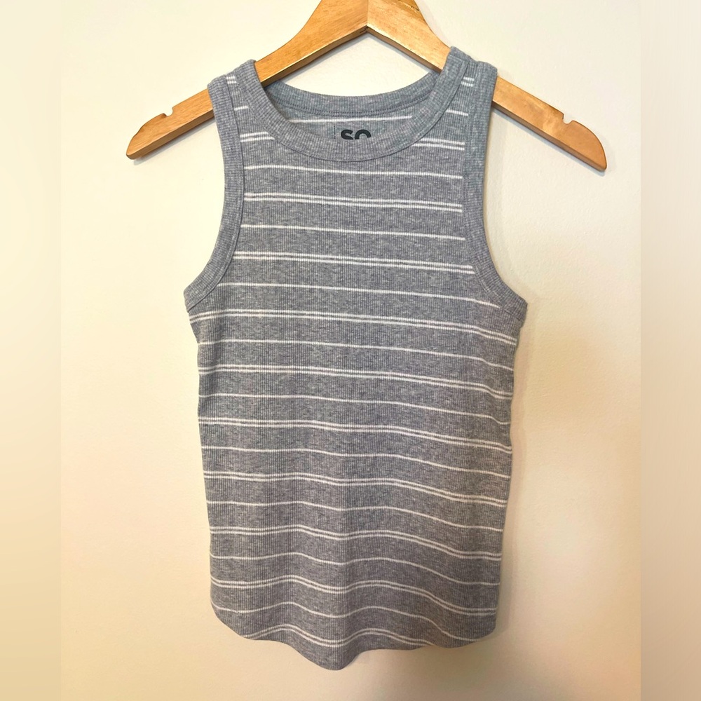 SO Juniors Tank Top - Small - Gray with White Stripes